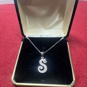 925 FAS Sterling Silver Cursive Initial Letter S Pendant Necklace